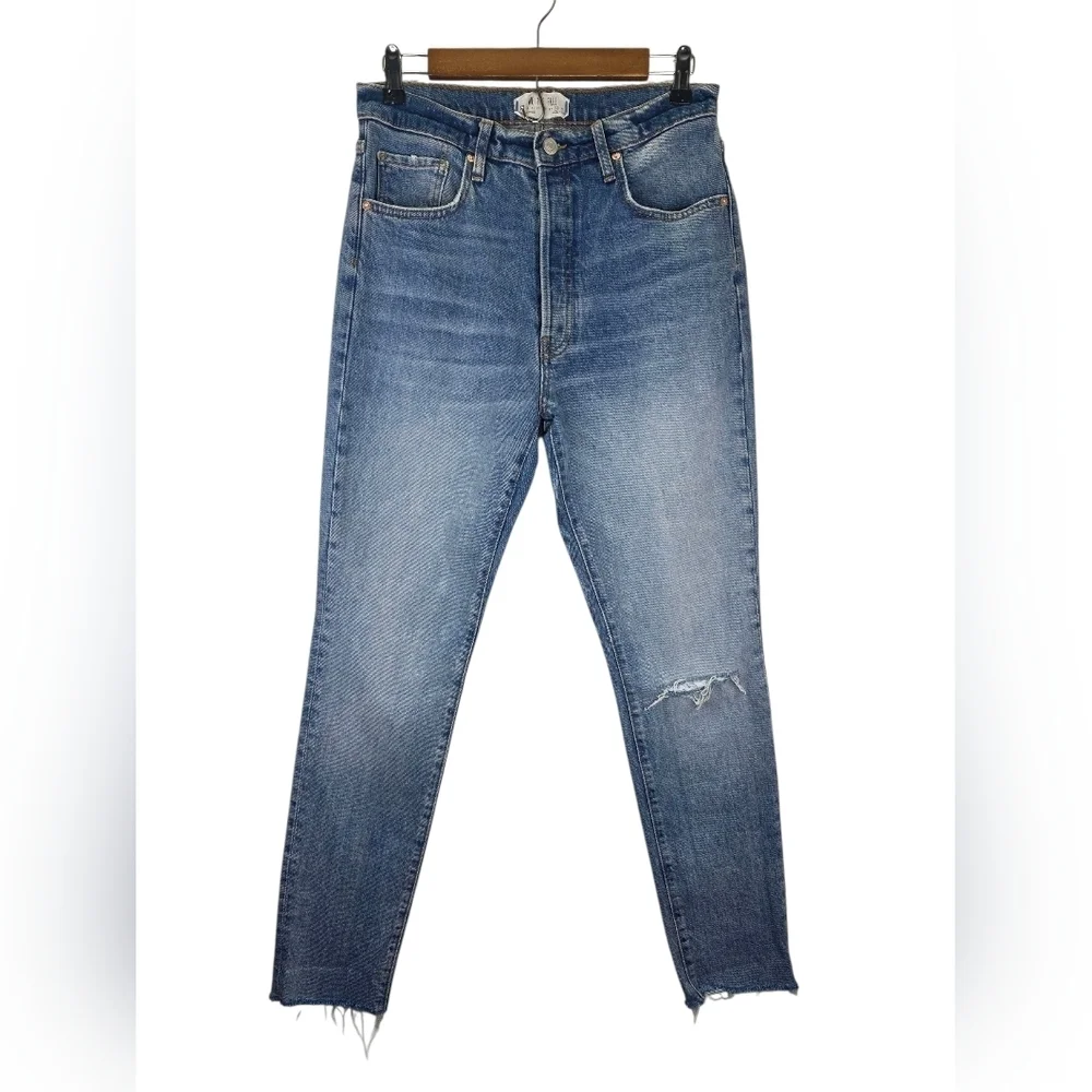 Free People We The Free Button Fly Jeans Frayed Bottom Distressed Womens Size 30
